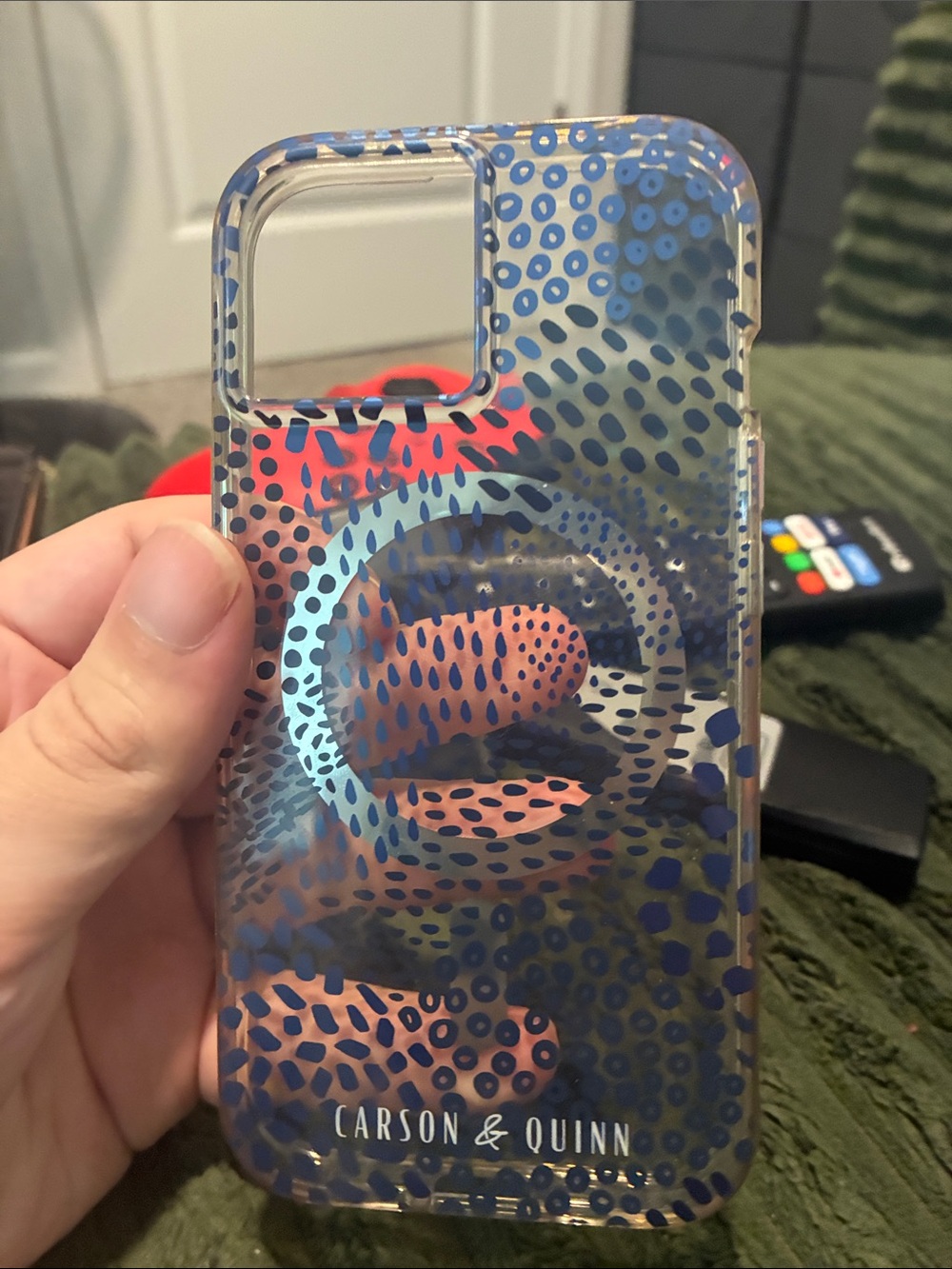 Blue Dot Pattern Clear iPhone 13/14 Case